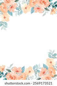 Blooming watercolor flower peach color, flower frame for design.