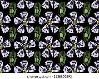 Blooming white flower blossom  mosaic . Seamless vector pattern. 