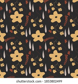 Blooming wildflowers seamless pattern. Trendy color for fashion. wallpapers, and print. A lot of flowers.  Ditsy style. Warm Color. 