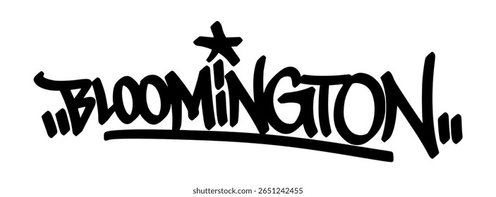 Bloomington graffiti tag with gritty hand drawn look. Urban street art meets bold lettering vector for strong edgy design.
