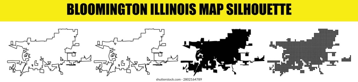 Bloomington illinois map silhouette vector illustration set. geographic region design. outline solid dot gradient pattern. geographic contour map vector isolated. city shape background. modern flat style.