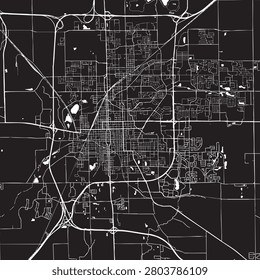 Bloomington Illinois Vector Map, Detailed City Street Map Black and White Minimalist Line Art