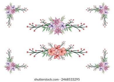The Blooms  Greenery Floral Foliage Ornament Corner Text Separator adds elegant  framing text in invitations, cards