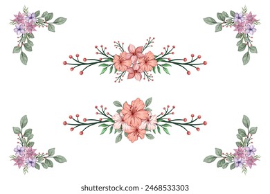 The Blooms  Greenery Floral Foliage Ornament Corner Text Separator adds elegant  framing text in invitations, cards