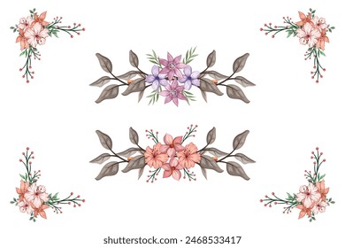 The Blooms  Greenery Floral Foliage Ornament Corner Text Separator adds elegant  framing text in invitations, cards