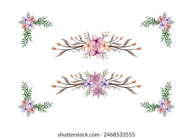 The Blooms  Greenery Floral Foliage Ornament Corner Text Separator adds elegant  framing text in invitations, cards
