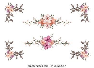 The Blooms  Greenery Floral Foliage Ornament Corner Text Separator adds elegant  framing text in invitations, cards