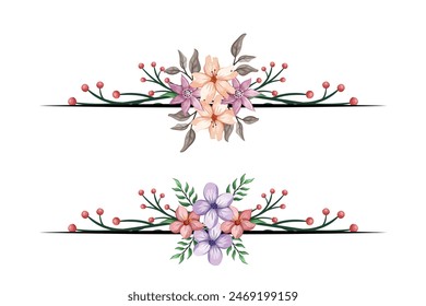 The Blooms  Greenery Floral Foliage Ornament Corner Text Separator adds elegant  framing text in invitations, cards