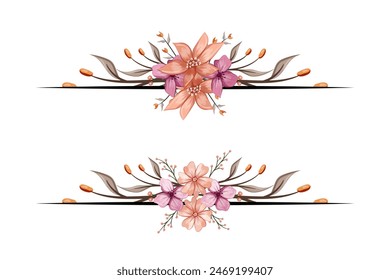 The Blooms  Greenery Floral Foliage Ornament Corner Text Separator adds elegant  framing text in invitations, cards