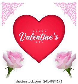 Blooms of Love Valentine's Day Background with a Red Heart Amidst Delicate Pink Roses. A Fusion of Passion and Elegance, Crafting a Beautiful Canvas for Expressing Affection