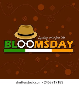 Bloomsday event banner.  A hat with glasses and an Irish flag on dark brown background to celebrate on June 16th