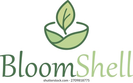 BloomShell Minimal Leaf Nest Logo Eco Nature Gradient Line Art