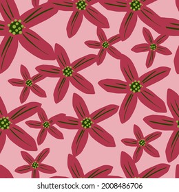 Patrón abstracto y sin fisuras de flores rosadas con elementos mandarínicos. Fondo Pastel. Perfecto para el diseño de tela, impresión textil, envoltura, cubierta. Ilustración vectorial.