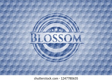 Blossom blue badge with geometric background.