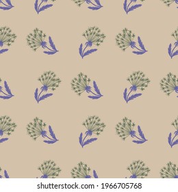 Blossom botany seamless pattern with abstract dandelion flowers print. Pale beige background. Simple artwork. Great for fabric design, textile print, wrapping, cover. Vector illustration.