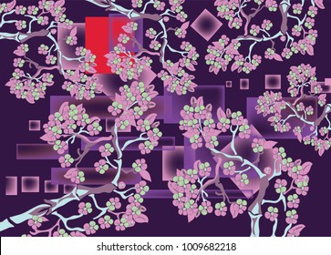 Blossom cherry branches. Spring garden. Landscape