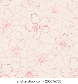Blossom cherry on seamless pattern. Vector illustration.