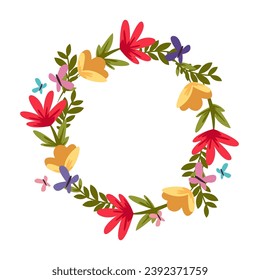 Blossom Circular Frame. Spring or Summer Wreath Vector Template with Copy Space. Flowers Background.