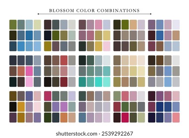 Blossom color palette. Trend color palette guide template. Fit for fashion designers, business, and paints colors company. Match combinations. Vector graphics. Eps 10.