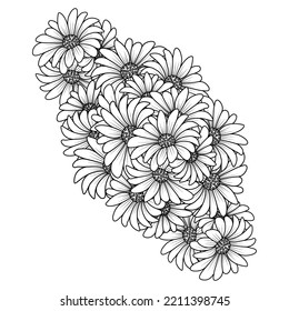 blossom daisy flower simplicity sketchy with artistic illustration on isolate background. daisy flower daisies outline vector design in detailed line art coloring page.
detailed line art vector 