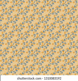Blossom Floral pattern in the blooming botanical motifs scattered random. Seamless vector texture. For fashion prints. Printing with in hand drawn style yellow background