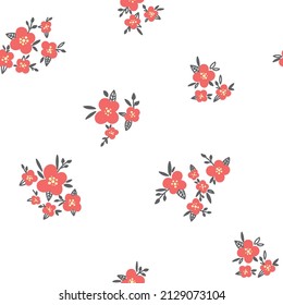 Blossom Floral pattern in the blooming botanical Motifs scattered random. Seamless vector texture. Printing with in hand drawn style