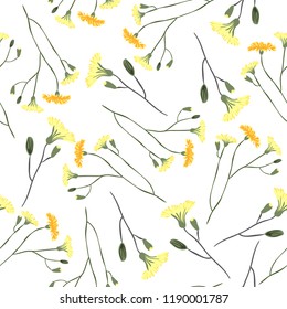 Blossom floral seamless pattern. Blooming botanical motifs scattered random. Trendy colorful vector texture. Good for fashion. Ditsy print. Hand drawn small flowers on white background. Retro style
