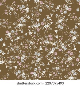 Blossom floral seamless pattern. Blooming botanical motifs scattered random. Trendy colorful vector texture. Fashion, ditsy print, fabric. Hand drawn different wild meadow flowers on white background