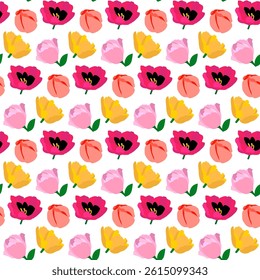 Blossom Floral Seamless Pattern. Vector Illustration of Flowers Natural Background.  Petal Bouquet Texture.