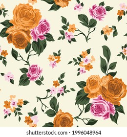 Blossom floral seamless pattern. Vintage background