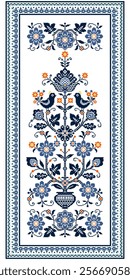 Blossom Floral traditional cross-stitch Embroidery pixel Geometric ethnic pattern. Romanian, Ukrainian, Slavic ornament style.Detailed Vector for carpet tile, embroidery, wallpaper, print, textile.