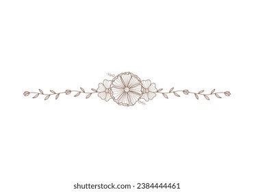 blossom flower line divider for footer or header decoration. Vector hand drawn wedding flower decoration