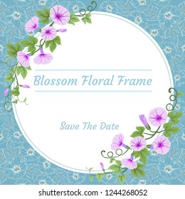 Blossom flowers in cilcle frames invitation card.