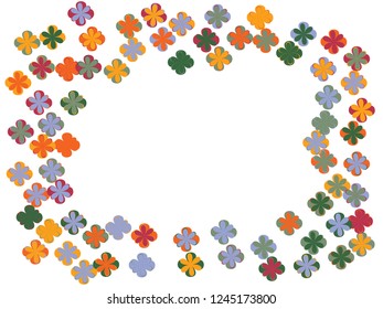 Blossom flowers confetti vector design. Border from falling floral confetti. Funky flowers original illustration. Floral pattern totally new design. Colorful butterflies square frame