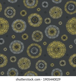 Blossom Flowers and Dots. Dark Floral Print