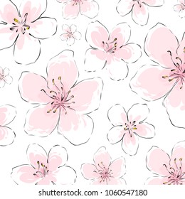Flores de flores de flor aislado patrón vectorial dibujado en estilo acuarela para el diseño de tarjetas de felicitación de resorte, ilustración botánica, banner natural.