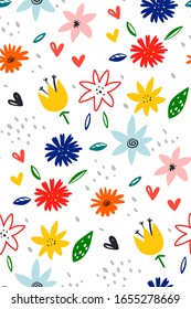 Blossom Flowers pattern in the blooming botanical Motifs scattered random. Floral paper cut shapes. Seamless vector texture. Creative kids hand drawn texture for fabric, wrapping, textile, wallpaper.