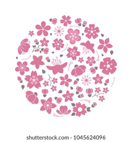 Blossom flowers round form logo isolated on white background. Vector illustration