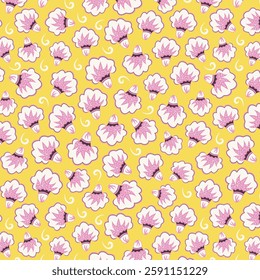 Blossom flowers seamless vector pattern.