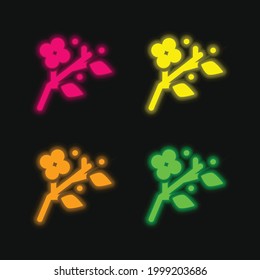 Blossom four color glowing neon vector icon