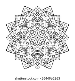 Página de libro para colorear de mandala de anillo de armonía de flor
