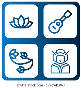 blossom icon set. Collection of Lotus flower, Viola, Floral design, Geisha icons