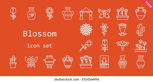 blossom icon set. line icon style. blossom related icons such as flowers, tulips, wedding arch, butterfly, cactus, bouquet, rose, vase, sunflower, flower