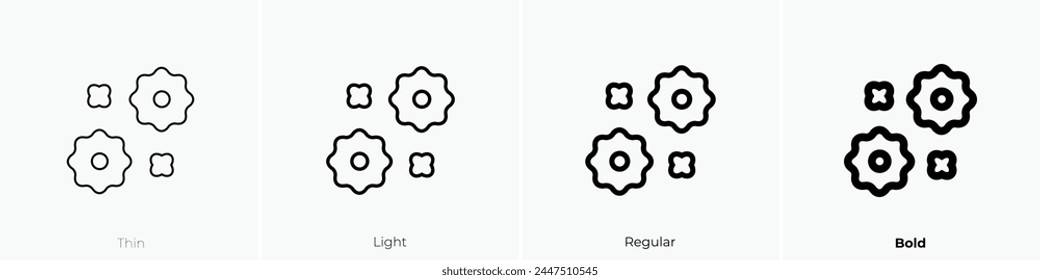 Blütensymbol. Dünnes, leichtes Regular- und Bold-Design isoliert auf weißem Hintergrund