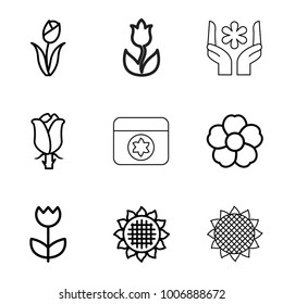 Blossom icons. set of 9 editable outline blossom icons such as sunflower, rose