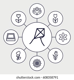 Blossom icons set. set of 9 blossom outline icons such as sunflower, flower, heart flower, square plant pot