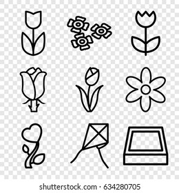 Blossom icons set. set of 9 blossom outline icons such as flower, rose, heart flower, square plant pot