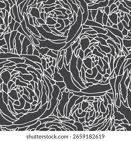 Flor de la línea de arte sin patrón. Línea blanca desigual sobre fondo gris oscuro. Estampado Abstractas sobre tela y papel. Describe el Fondo de pantalla sin fin. Texturas de Vector para usar en el fondo. Diseño gráfico.