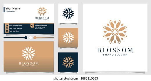 Blossom logo for beauty and spa with fresh concept and business card design template Premium Vector