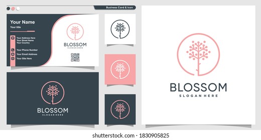 Blossom Logo With Modern Beauty Line Art Style And Business Card Design Premium Vector